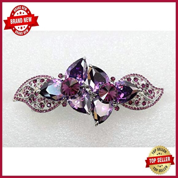 Large Floral Hair Barrette with CZ Crystals for Thick Hair main image 4